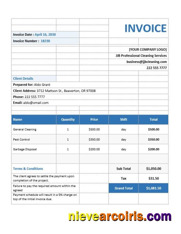 Commercial Cleaning Service Invoice